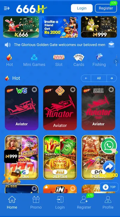 666H Game dashboard interface on Android